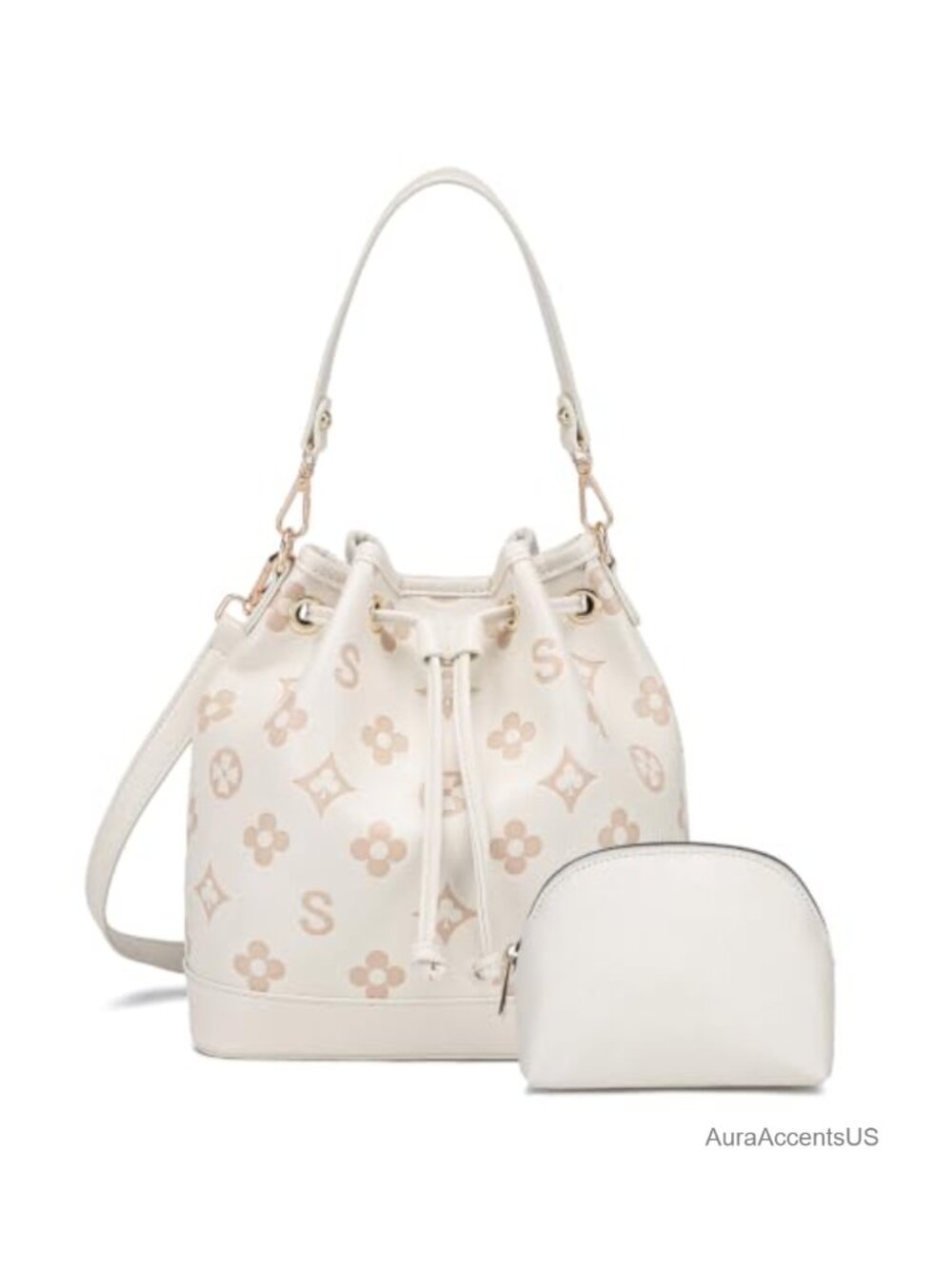 2 Piece Bucket Bag Set Vegan Leather Crossbody Shoulder Satchel Purse Tote
